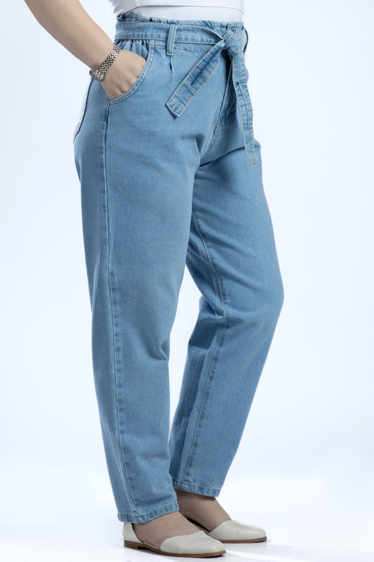 بنطال جينز بوي فريند بخصر مطاطي