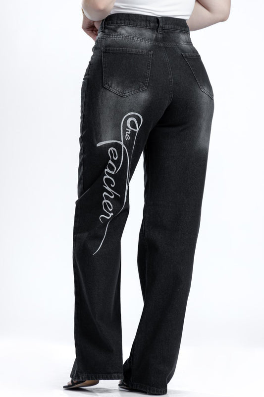 بنطلون واسع الساق مطرز – طويل